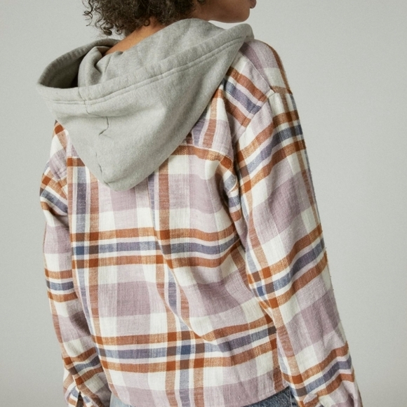 Lucky Brand Plaid Shirt Hooded Crop Boxy - Picture 3 of 9